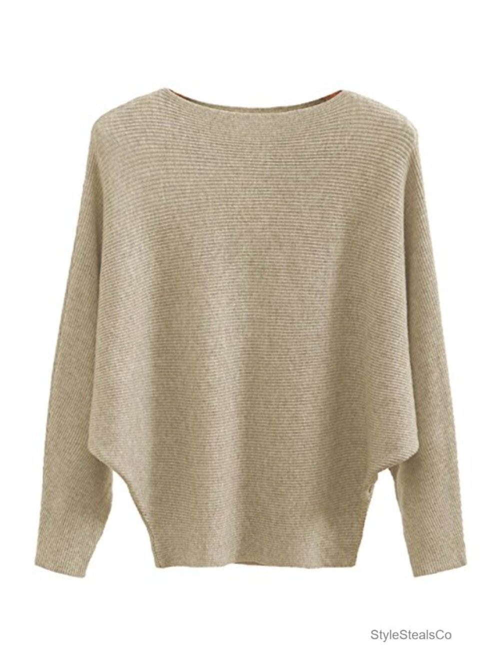 Oversized Ribbed Knit Dolman Sleeve Boat Neck Pullover Sweater